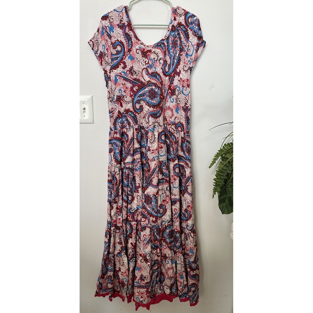 Soft Surroundings Kara Dress XL Framboise Paisley Tiered Boho Maxi Cottagecore - Picture 5 of 7